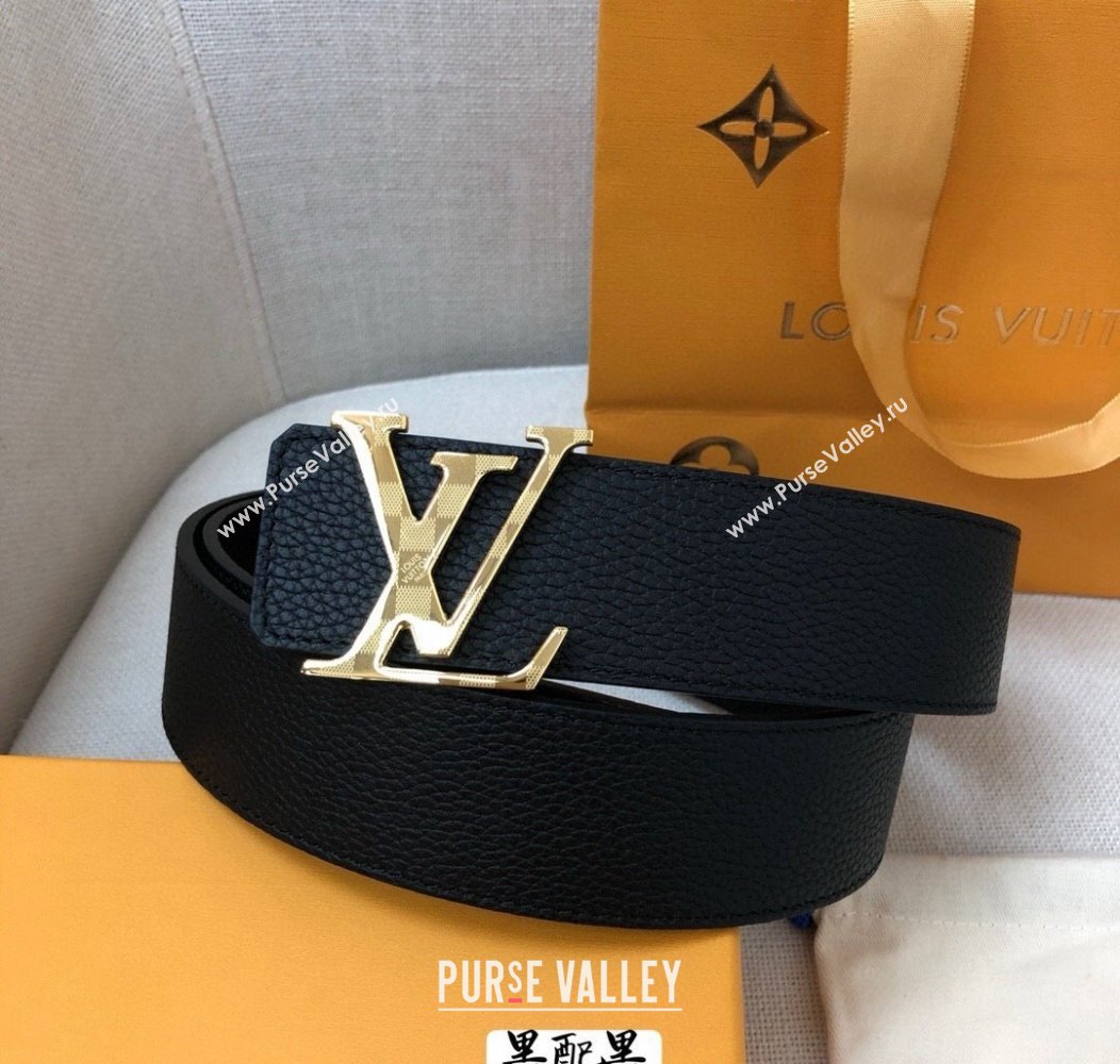 Louis Vuitton Grained Calfskin Belt 4cm Black/Gold 2024 1127 (99-241127045)