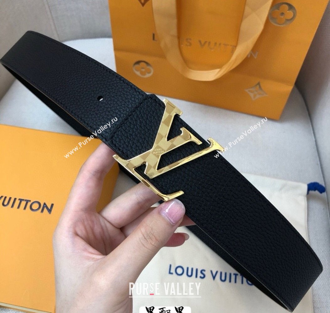 Louis Vuitton Grained Calfskin Belt 4cm Black/Gold 2024 1127 (99-241127045)