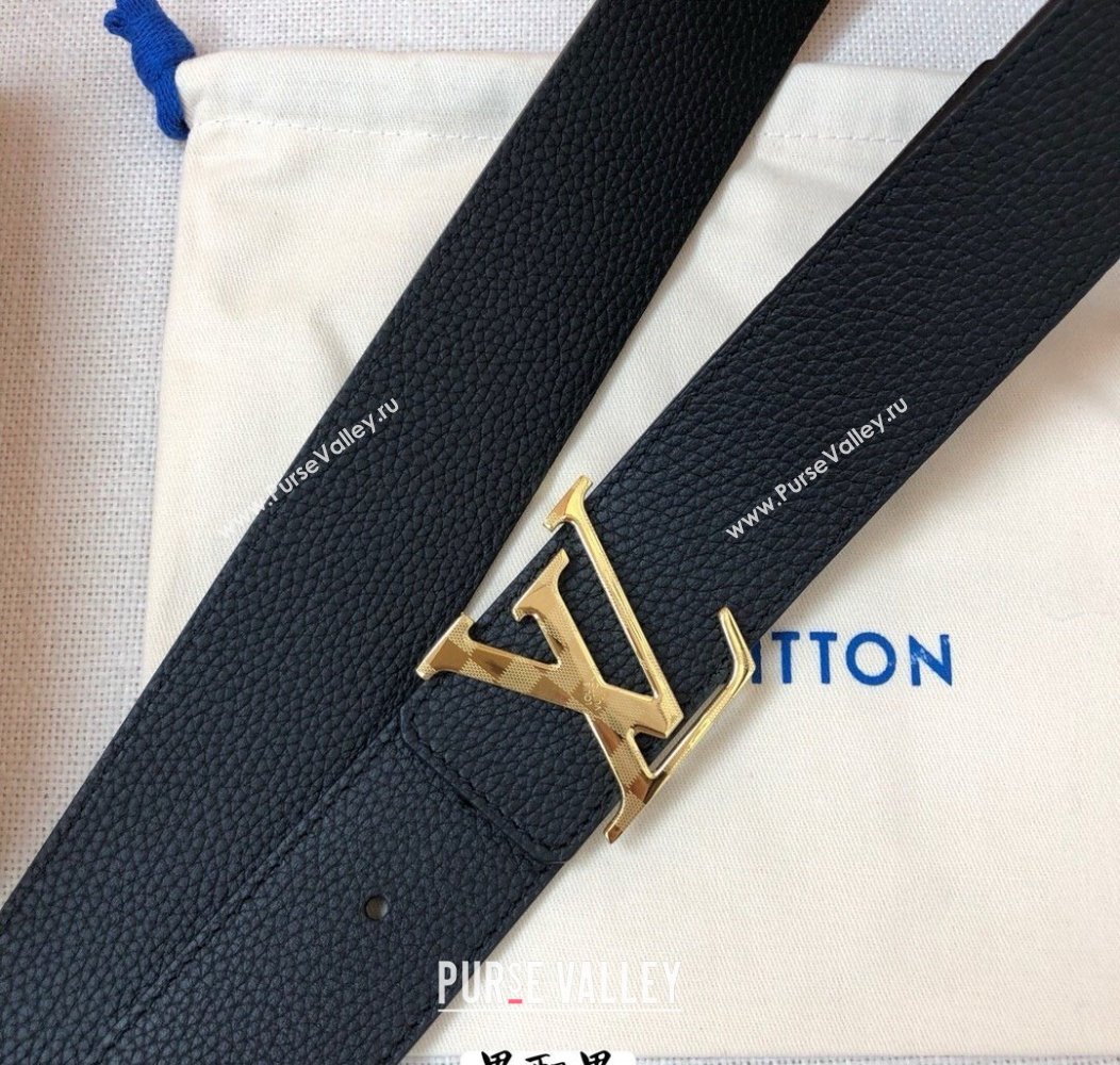 Louis Vuitton Grained Calfskin Belt 4cm Black/Gold 2024 1127 (99-241127045)