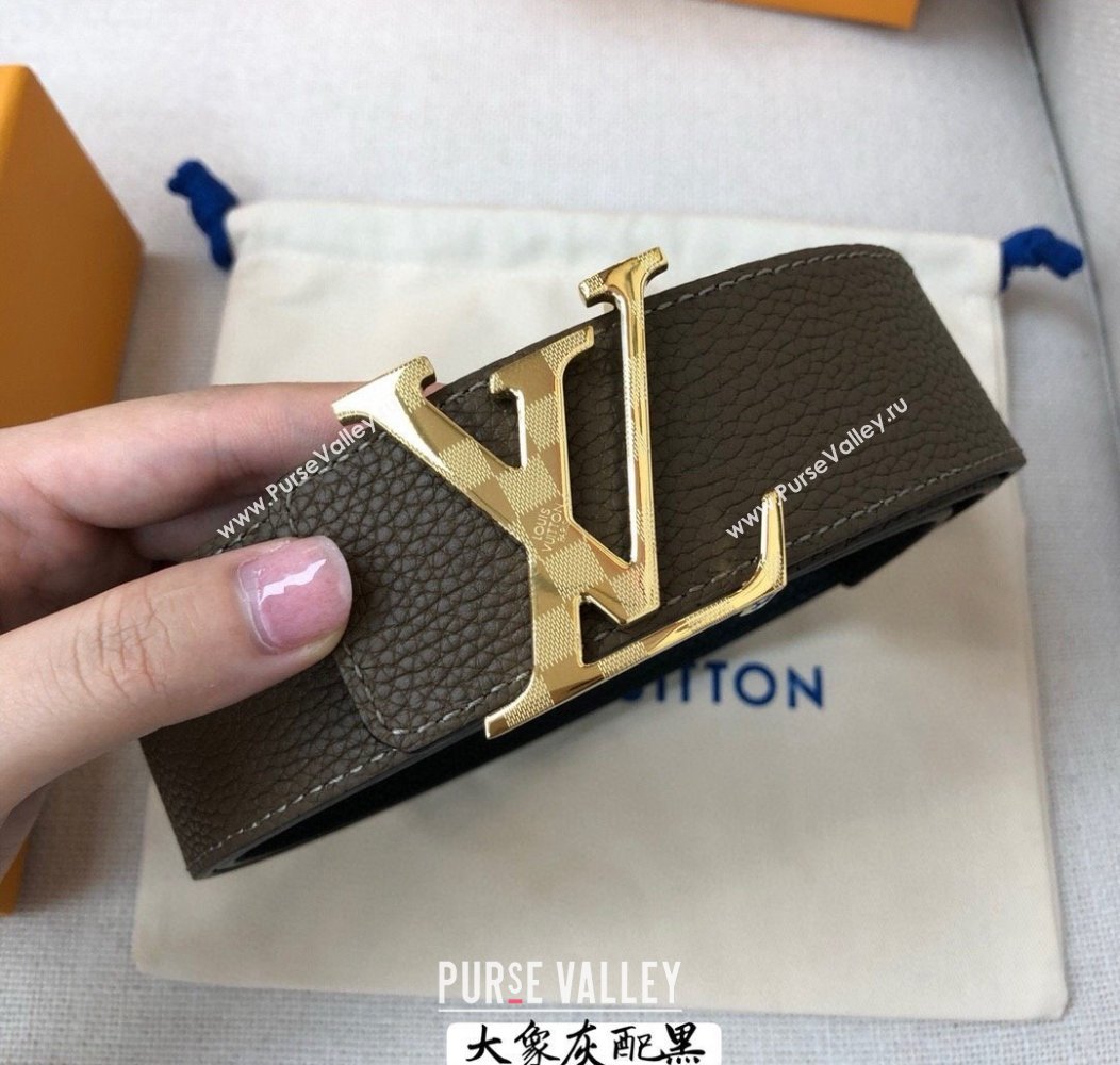 Louis Vuitton Grained Calfskin Belt 4cm Grey/Black 2024 1127 (99-241127046)