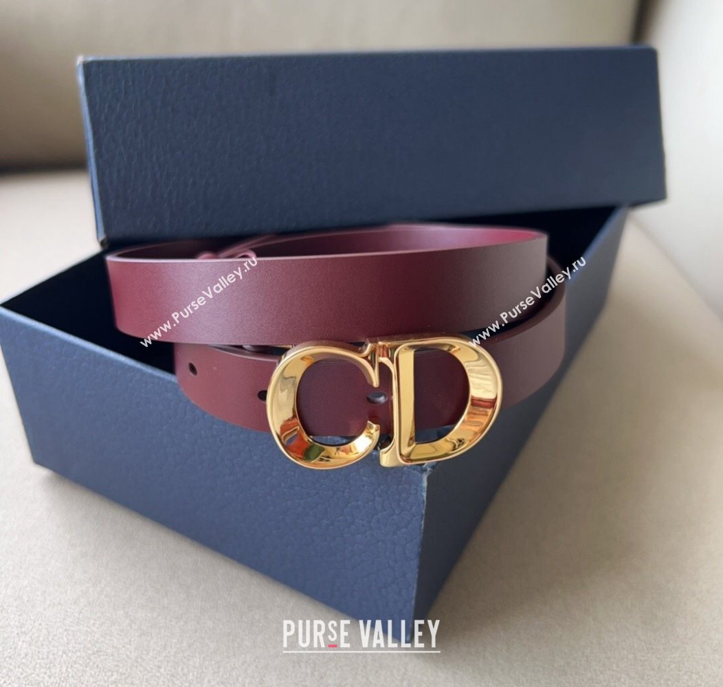 Dior Calfskin Leather Belt 2cm with CD Buckle Dark Burgundy 2024 1127 (99-241127134)