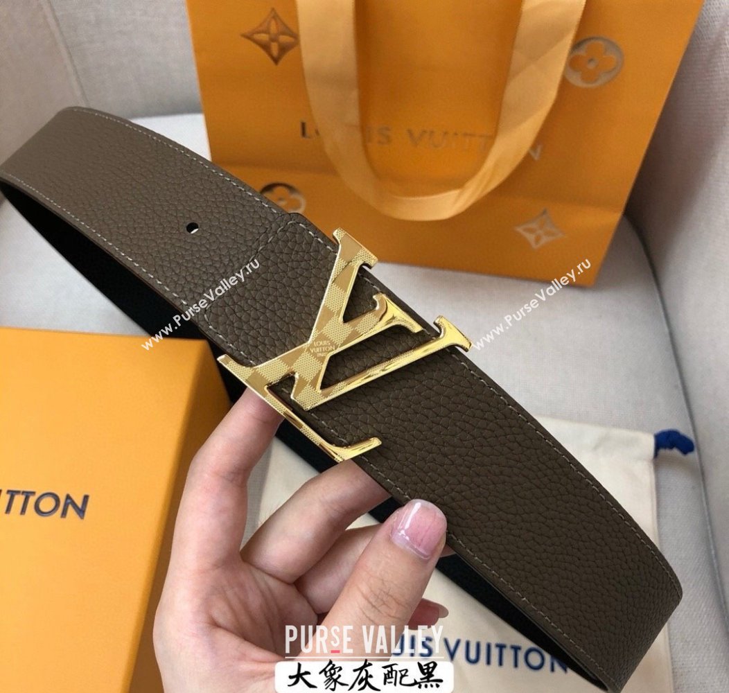 Louis Vuitton Grained Calfskin Belt 4cm Grey/Black 2024 1127 (99-241127046)