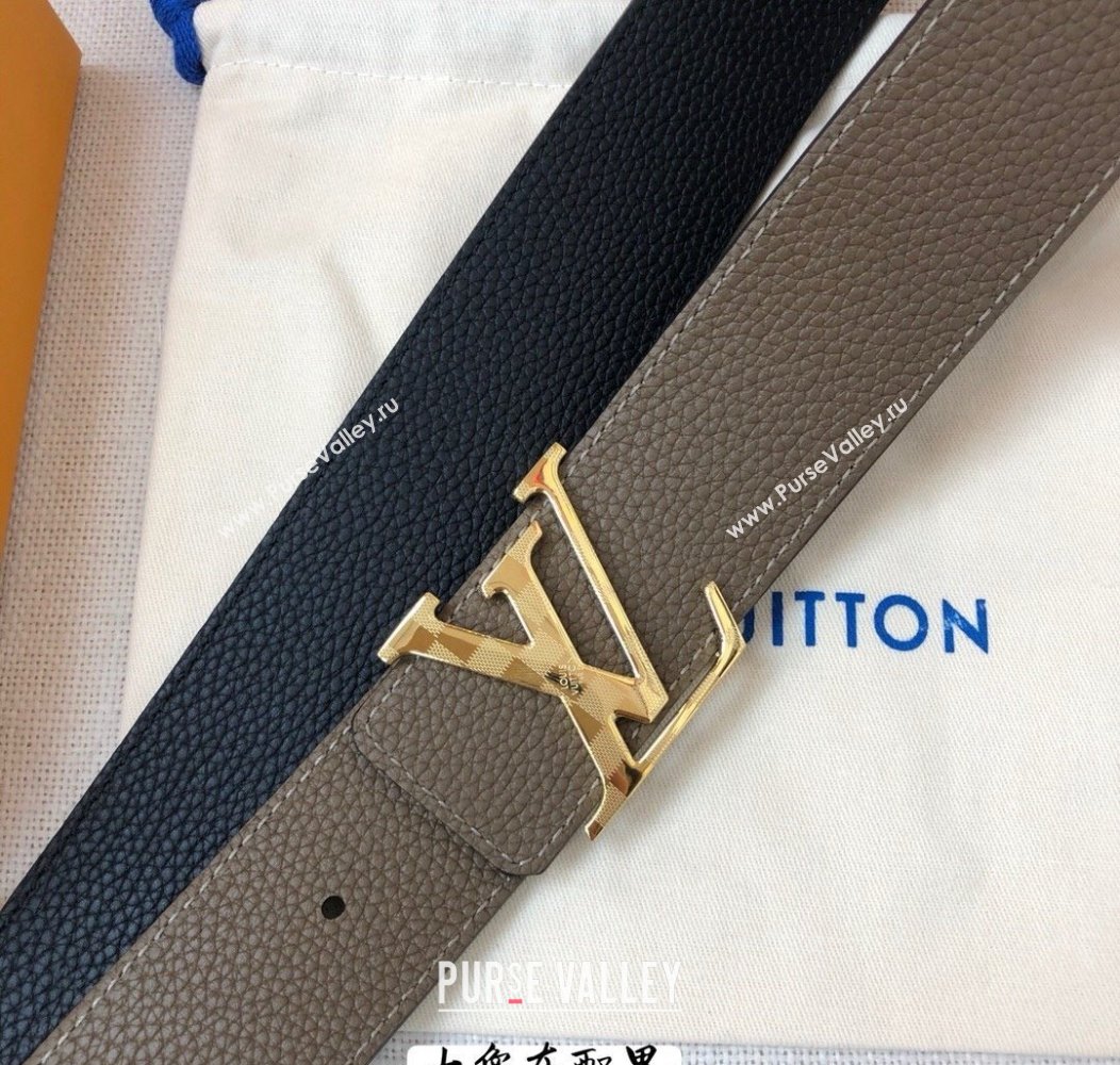 Louis Vuitton Grained Calfskin Belt 4cm Grey/Black 2024 1127 (99-241127046)
