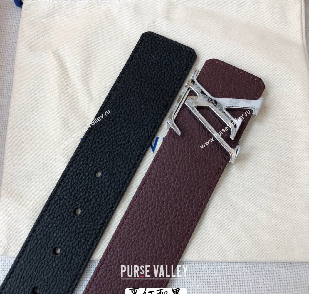 Louis Vuitton Grained Calfskin Belt 4cm Dark Burgundy 2024 1127 (99-241127047)