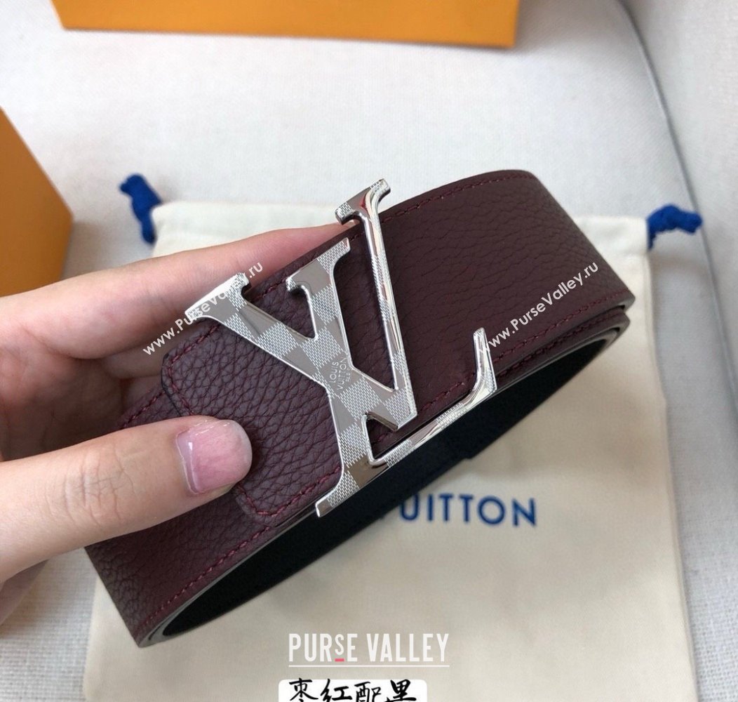 Louis Vuitton Grained Calfskin Belt 4cm Dark Burgundy 2024 1127 (99-241127047)