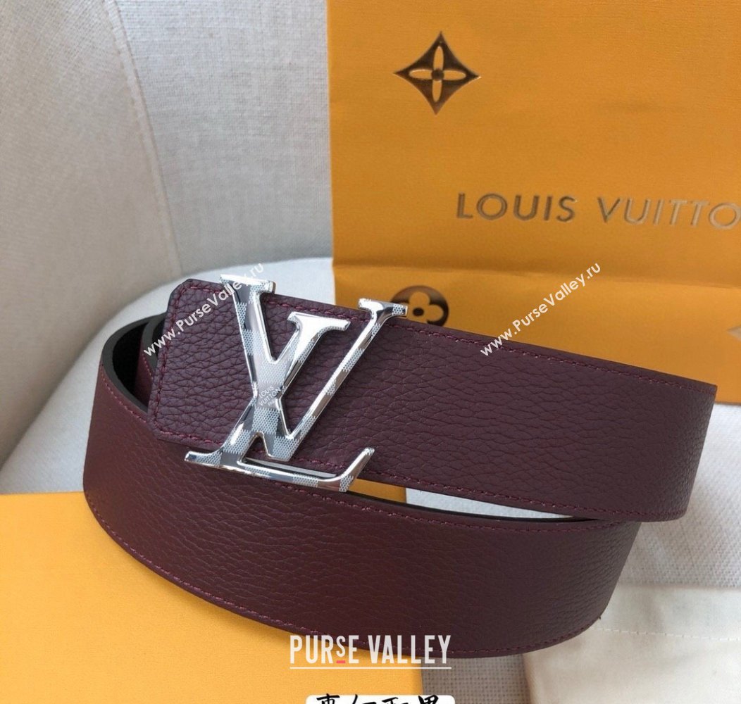 Louis Vuitton Grained Calfskin Belt 4cm Dark Burgundy 2024 1127 (99-241127047)