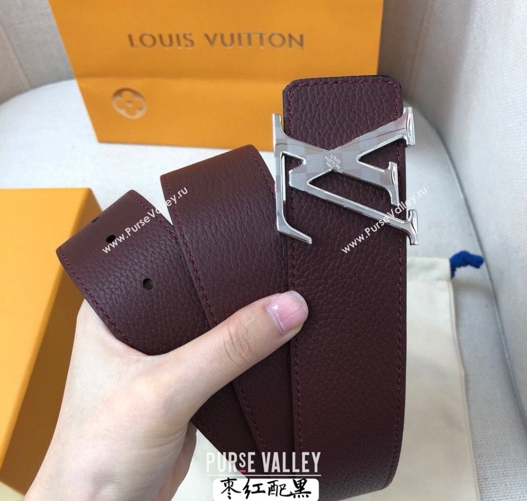 Louis Vuitton Grained Calfskin Belt 4cm Dark Burgundy 2024 1127 (99-241127047)