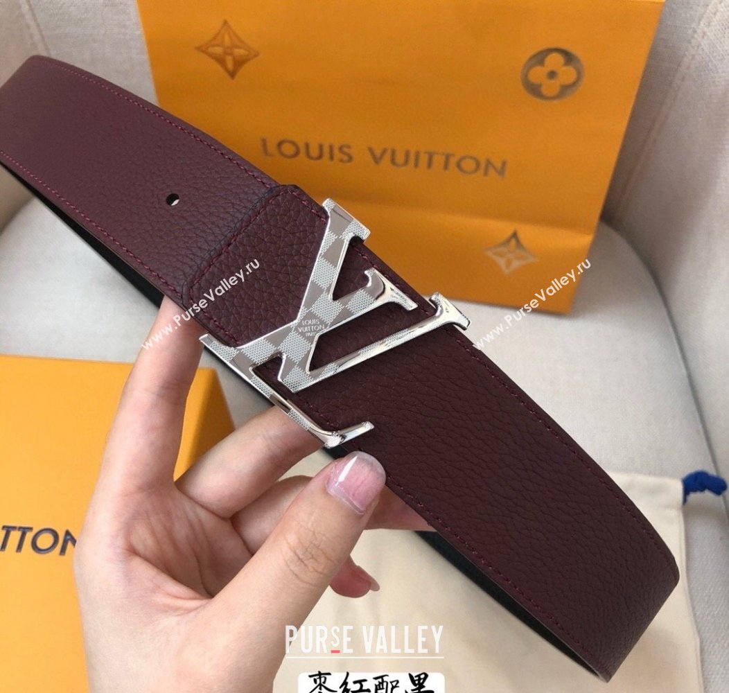 Louis Vuitton Grained Calfskin Belt 4cm Dark Burgundy 2024 1127 (99-241127047)