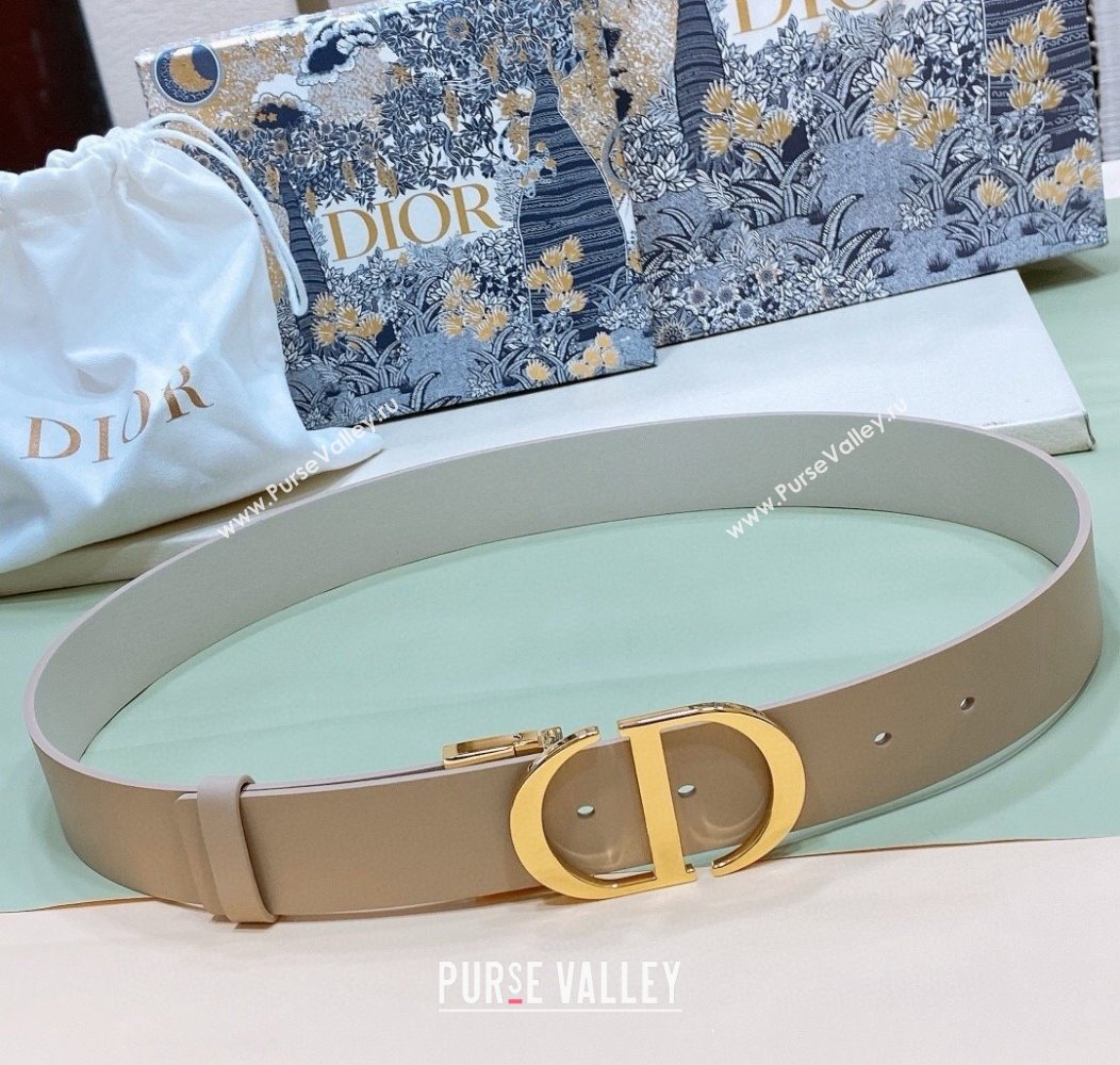 Dior Reversible Calfskin Belt 3.5cm with CD Buckle Beige/Grey 2024 1127 (99-241127135)