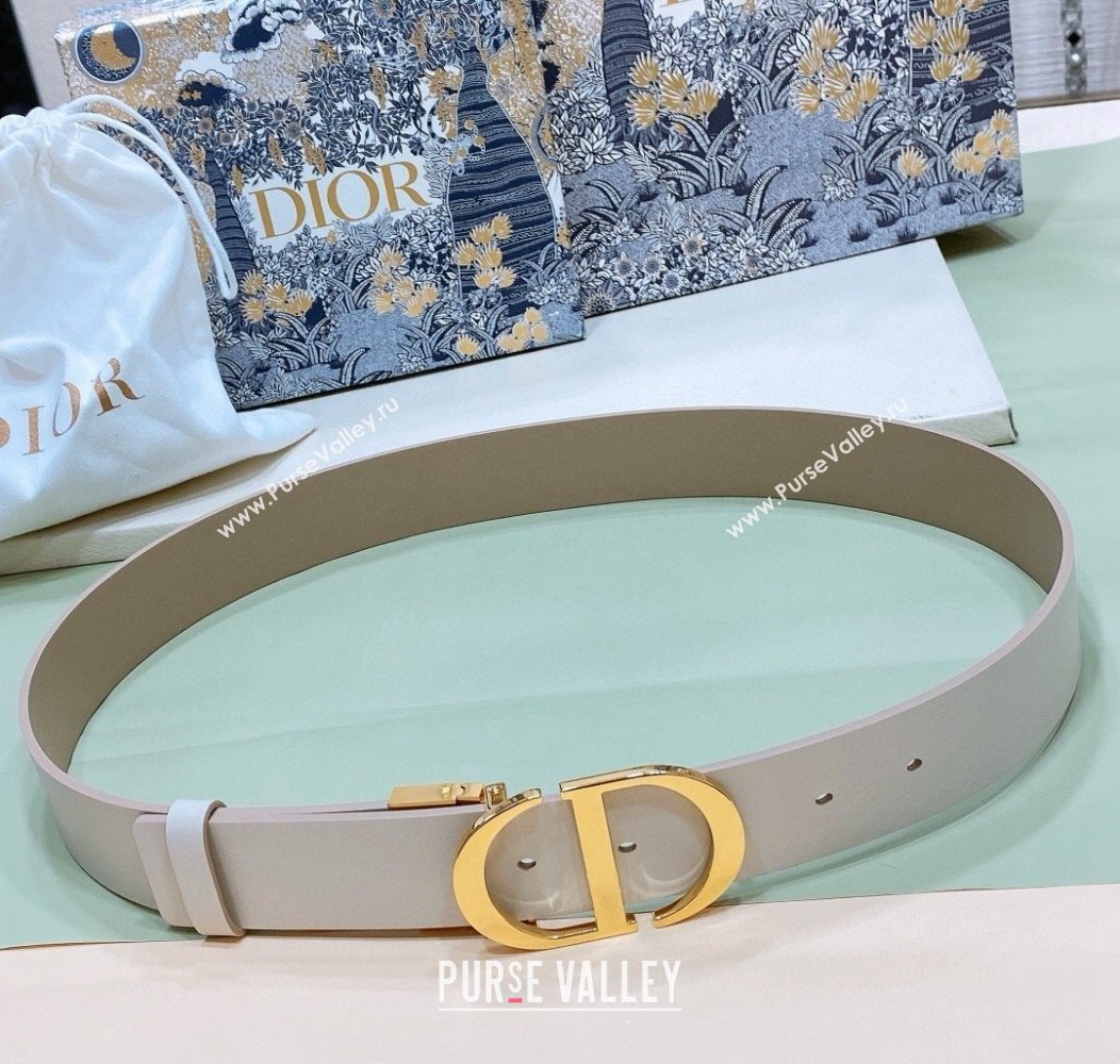 Dior Reversible Calfskin Belt 3.5cm with CD Buckle Beige/Grey 2024 1127 (99-241127135)