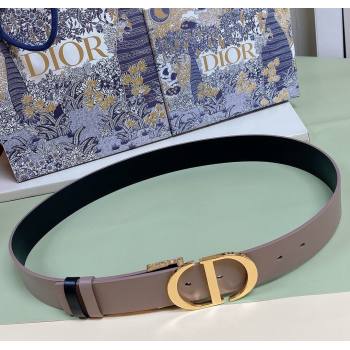 Dior Reversible Calfskin Belt 3.5cm with CD Buckle Black/Grey 2024 1127 (99-241127136)