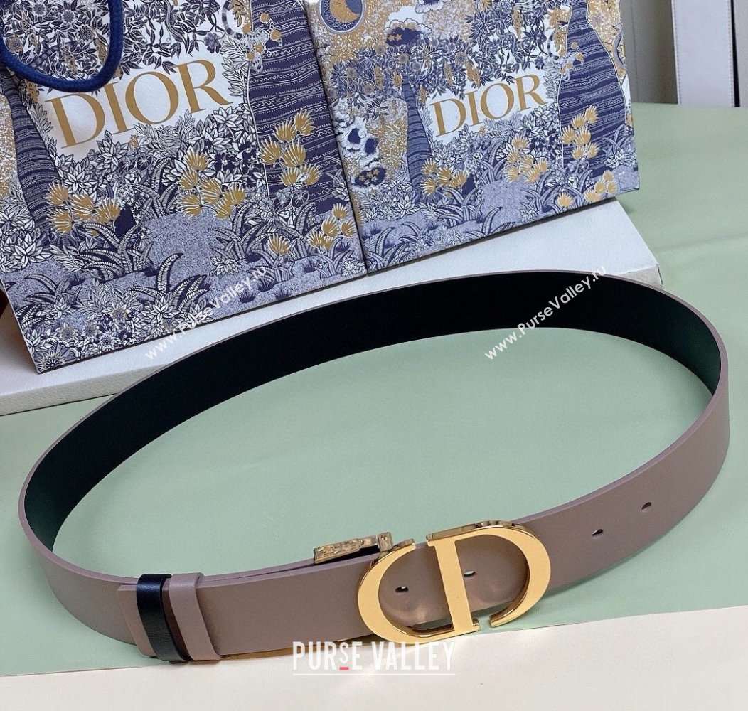 Dior Reversible Calfskin Belt 3.5cm with CD Buckle Black/Grey 2024 1127 (99-241127136)