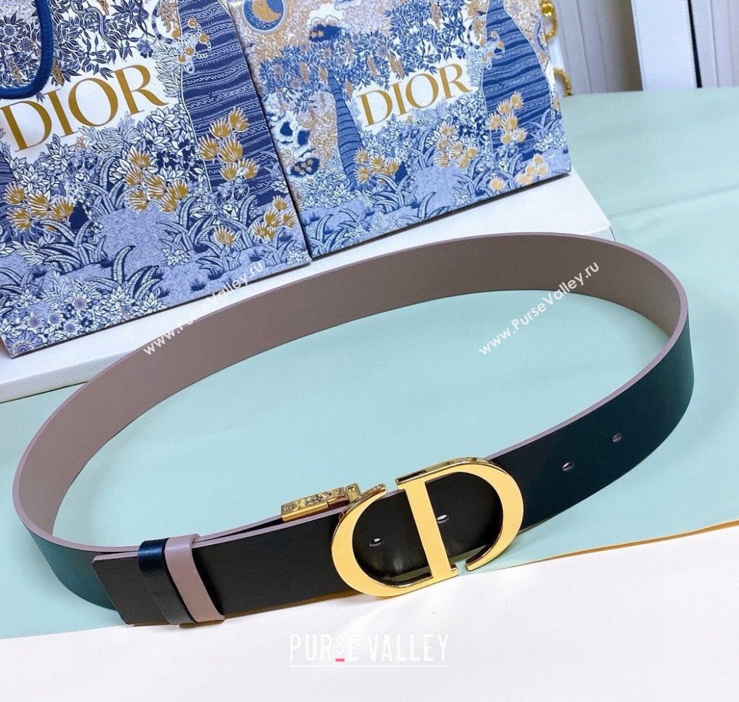 Dior Reversible Calfskin Belt 3.5cm with CD Buckle Black/Grey 2024 1127 (99-241127136)