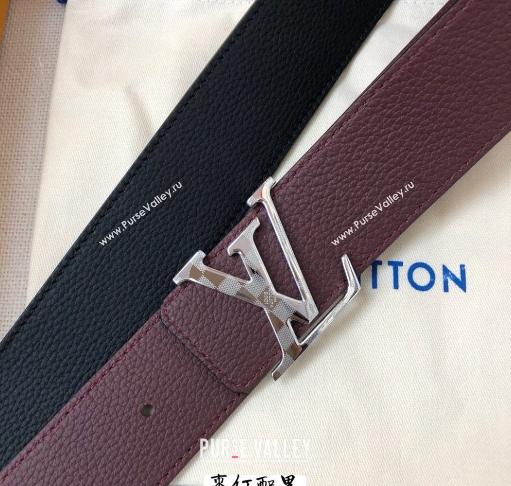 Louis Vuitton Grained Calfskin Belt 4cm Dark Burgundy 2024 1127 (99-241127047)