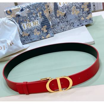 Dior Reversible Calfskin Belt 3.5cm with CD Buckle Red/Black 2024 1127 (99-241127137)