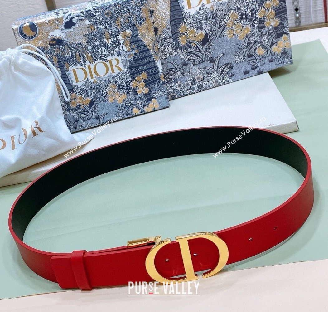 Dior Reversible Calfskin Belt 3.5cm with CD Buckle Red/Black 2024 1127 (99-241127137)