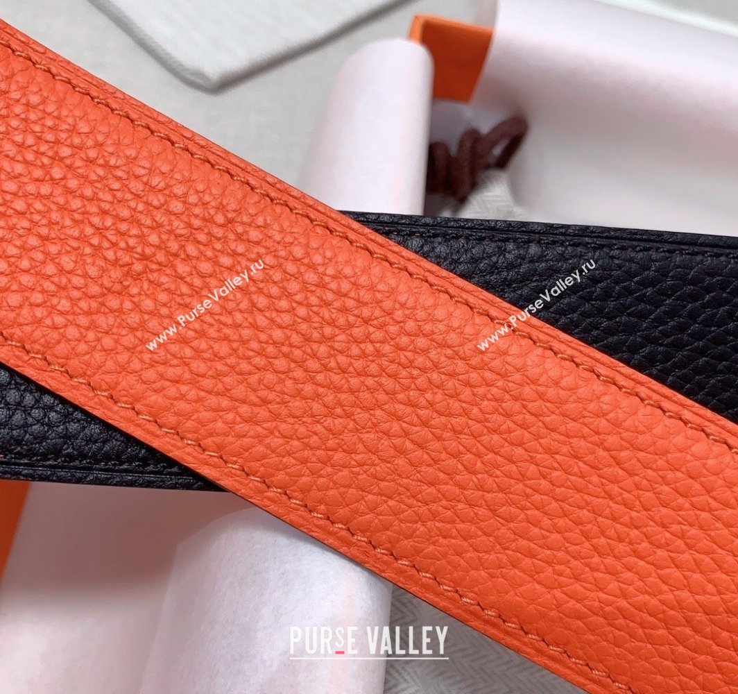 Hermes Constance Belt Buckle Reversible Togo Calfskin Leather Strap 3.8cm Black/Orange 2025 0108 (99-250108002)