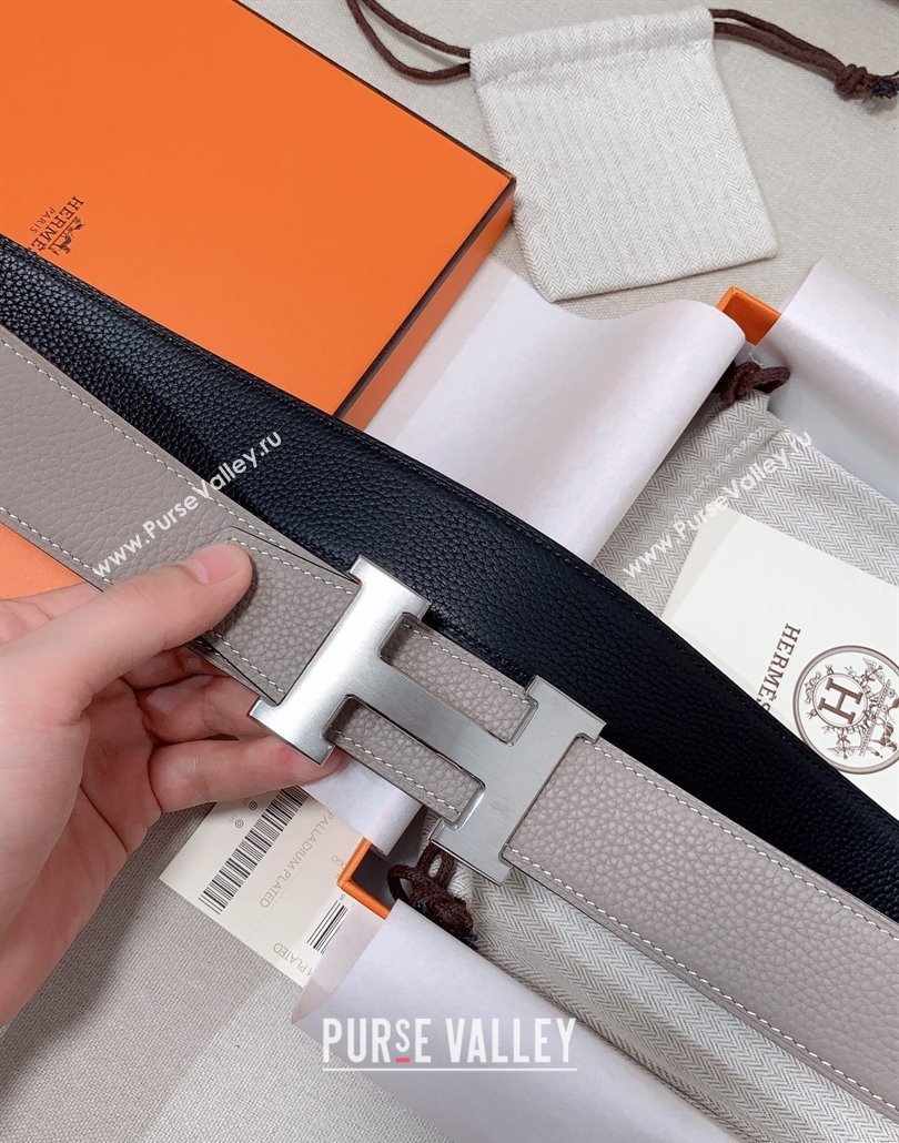 Hermes Constance Belt Buckle Reversible Togo Calfskin Leather Strap 3.8cm Light Grey 2025 0108 (99-250108006)