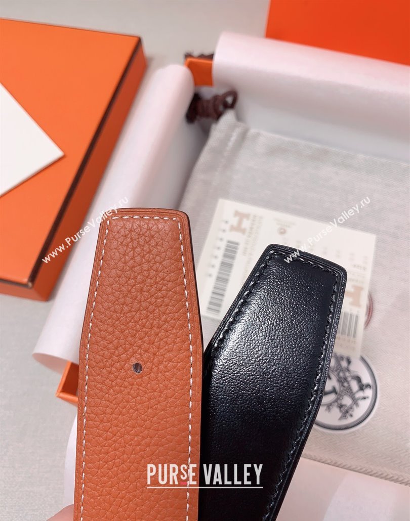 Hermes Constance Belt Buckle Reversible Calfskin Leather Strap 3.8cm Brown/Silver 2025 010802 (99-250108010)