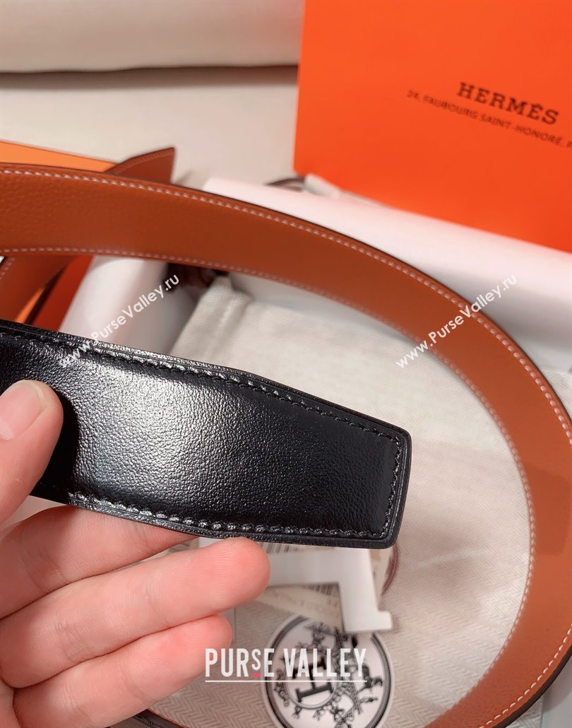 Hermes Constance Belt Buckle Reversible Calfskin Leather Strap 3.8cm Brown/Silver 2025 010802 (99-250108010)