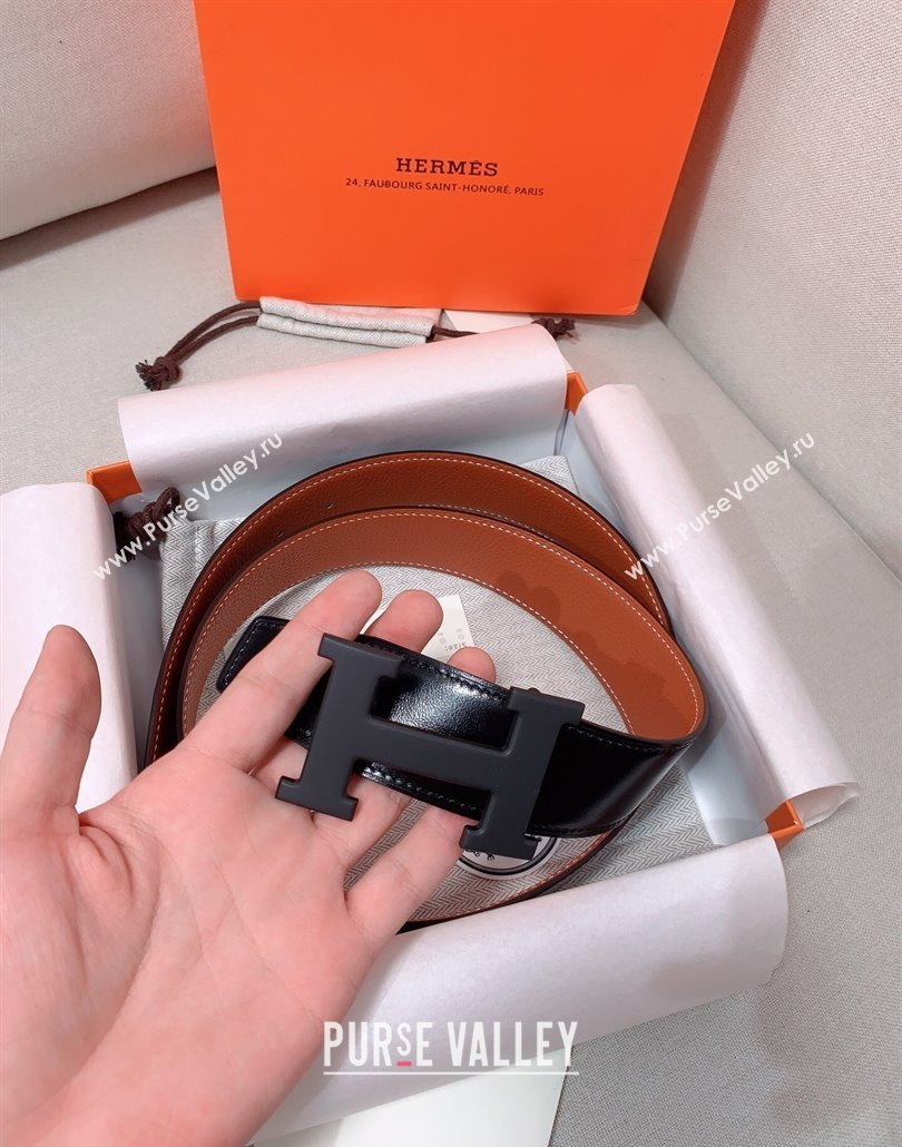 Hermes Constance Belt Buckle Reversible Calfskin Leather Strap 3.8cm Brown/Black 2025 010802 (99-250108011)