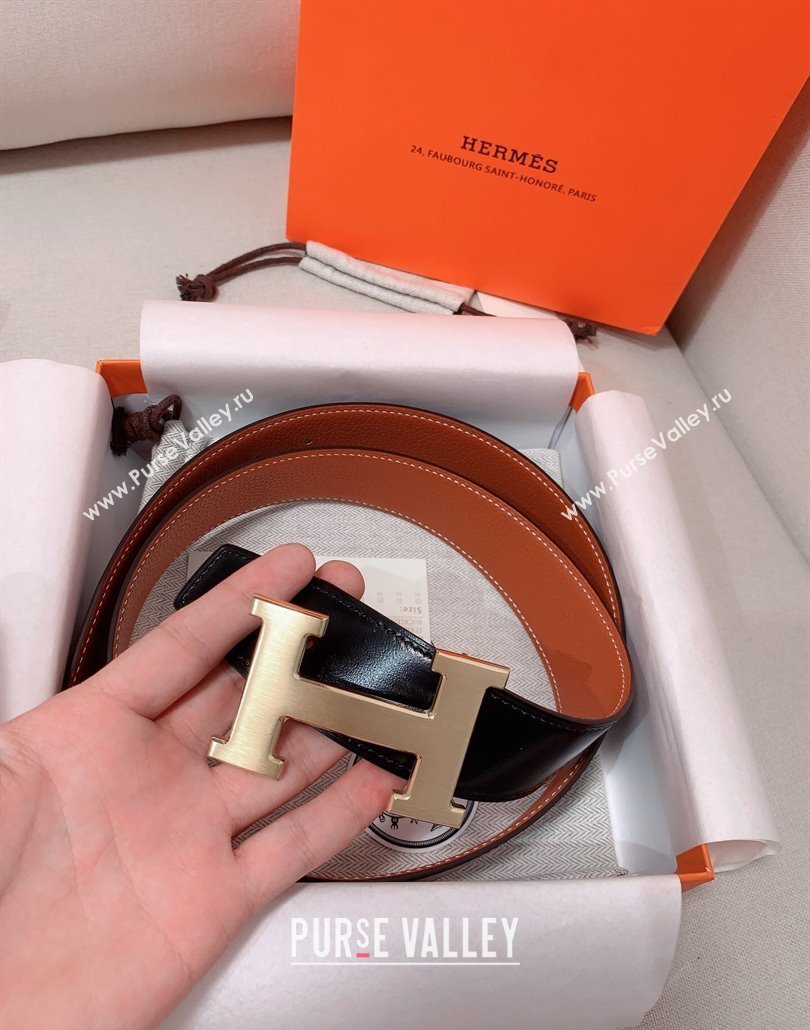 Hermes Constance Belt Buckle Reversible Calfskin Leather Strap 3.8cm Brown/Gold 2025 010802 (99-250108012)