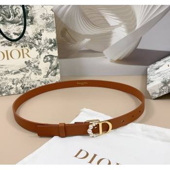 Dior Calfskin Leather Belt 2cm with Pearls CD Buckle Brown/Gold 2025 0108 (99-250108041)