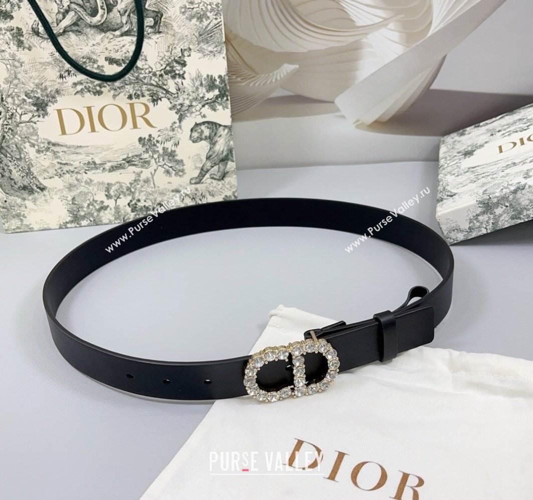 Dior Calfskin Leather Belt 3cm with Strass CD Buckle Black/Gold 2025 0108 (99-250108046)