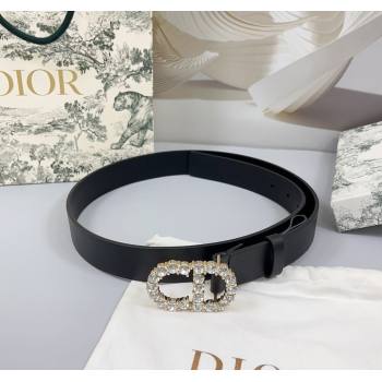 Dior Calfskin Leather Belt 3cm with Strass CD Buckle Black/Gold 2025 0108 (99-250108046)