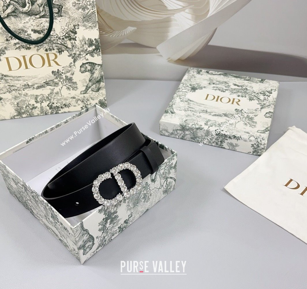 Dior Calfskin Leather Belt 3cm with Strass CD Buckle Black/Silver 2025 0108 (99-250108047)