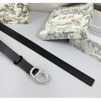 Dior Calfskin Leather Belt 3cm with Strass CD Buckle Black/Silver 2025 0108 (99-250108047)