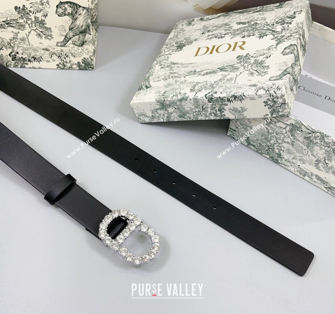 Dior Calfskin Leather Belt 3cm with Strass CD Buckle Black/Silver 2025 0108 (99-250108047)