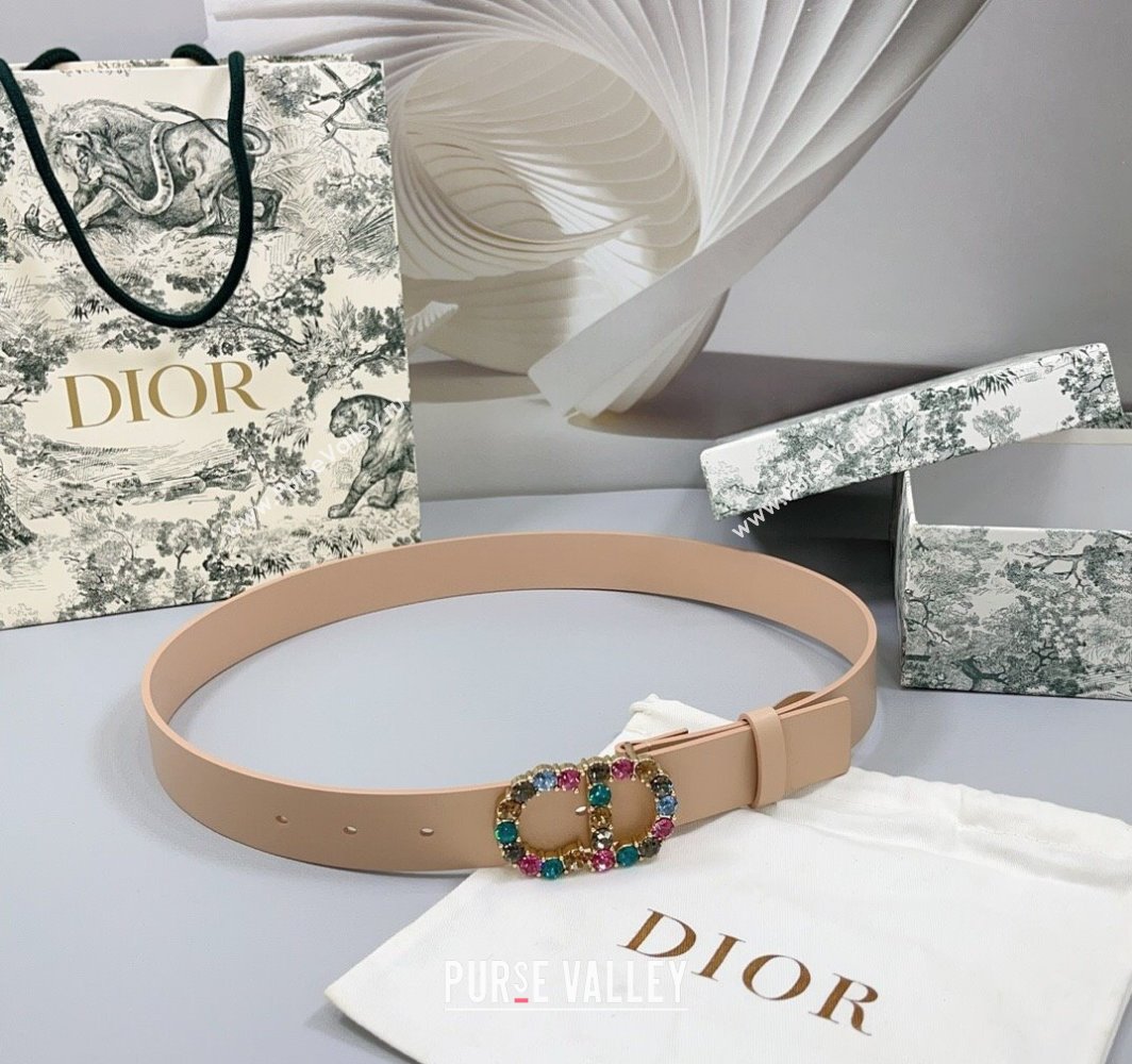 Dior Calfskin Leather Belt 3cm with Strass CD Buckle Light Pink 2025 0108 (99-250108052)