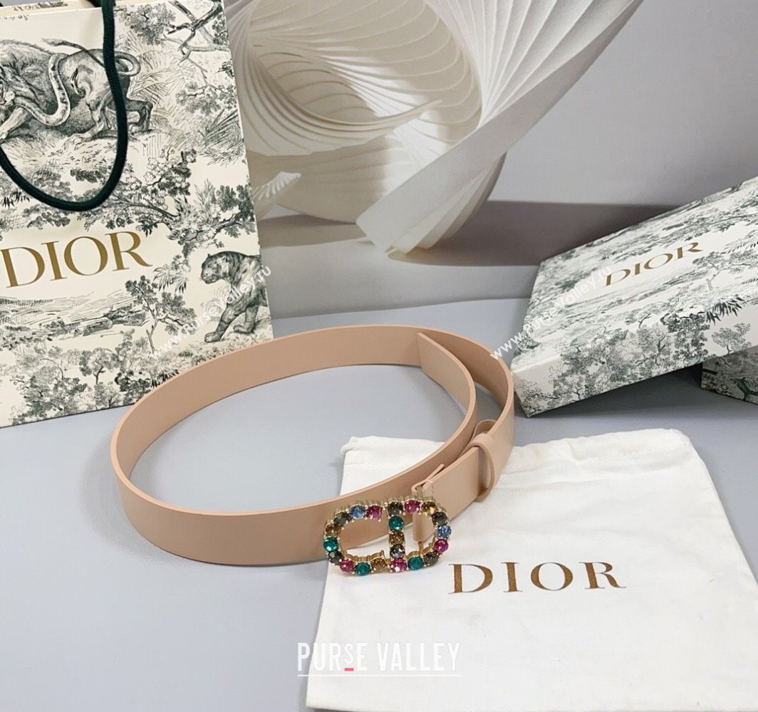 Dior Calfskin Leather Belt 3cm with Strass CD Buckle Light Pink 2025 0108 (99-250108052)