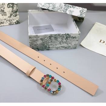 Dior Calfskin Leather Belt 3cm with Strass CD Buckle Light Pink 2025 0108 (99-250108052)