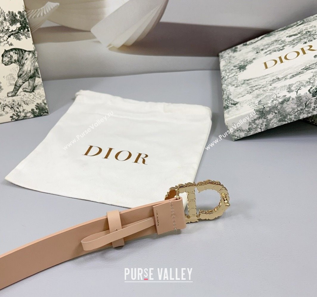 Dior Calfskin Leather Belt 3cm with Strass CD Buckle Light Pink 2025 0108 (99-250108052)