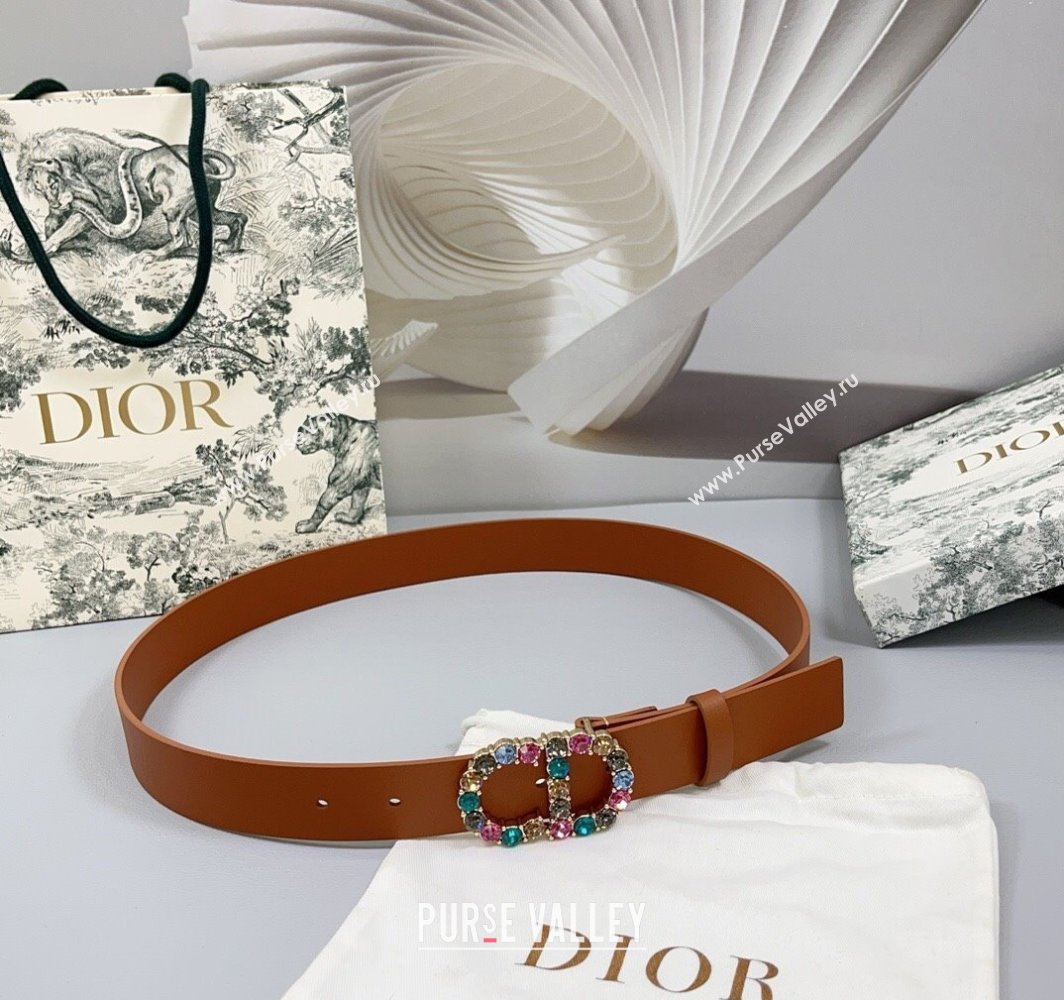 Dior Calfskin Leather Belt 3cm with Strass CD Buckle Brown 2025 0108 (99-250108054)