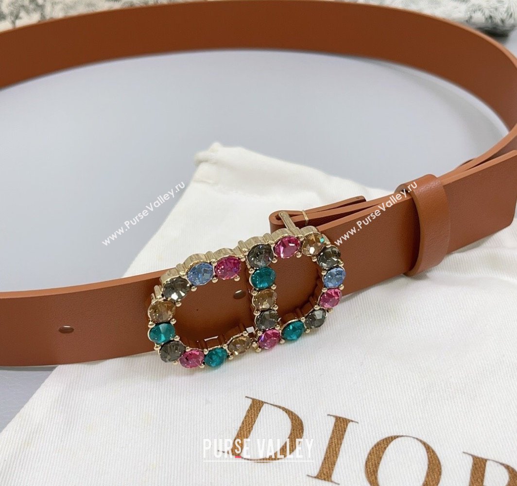 Dior Calfskin Leather Belt 3cm with Strass CD Buckle Brown 2025 0108 (99-250108054)