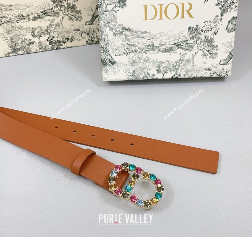 Dior Calfskin Leather Belt 3cm with Strass CD Buckle Brown 2025 0108 (99-250108054)