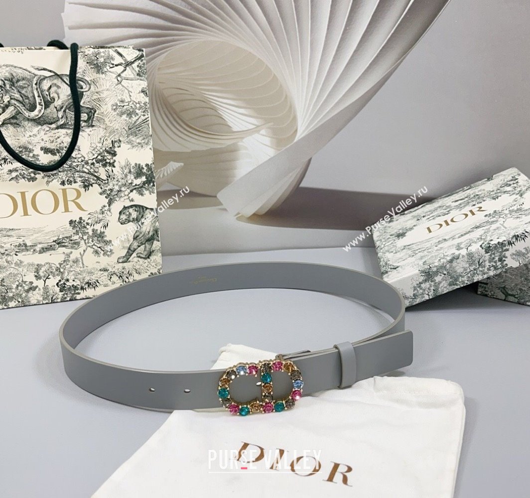 Dior Calfskin Leather Belt 3cm with Strass CD Buckle Grey 2025 0108 (99-250108055)