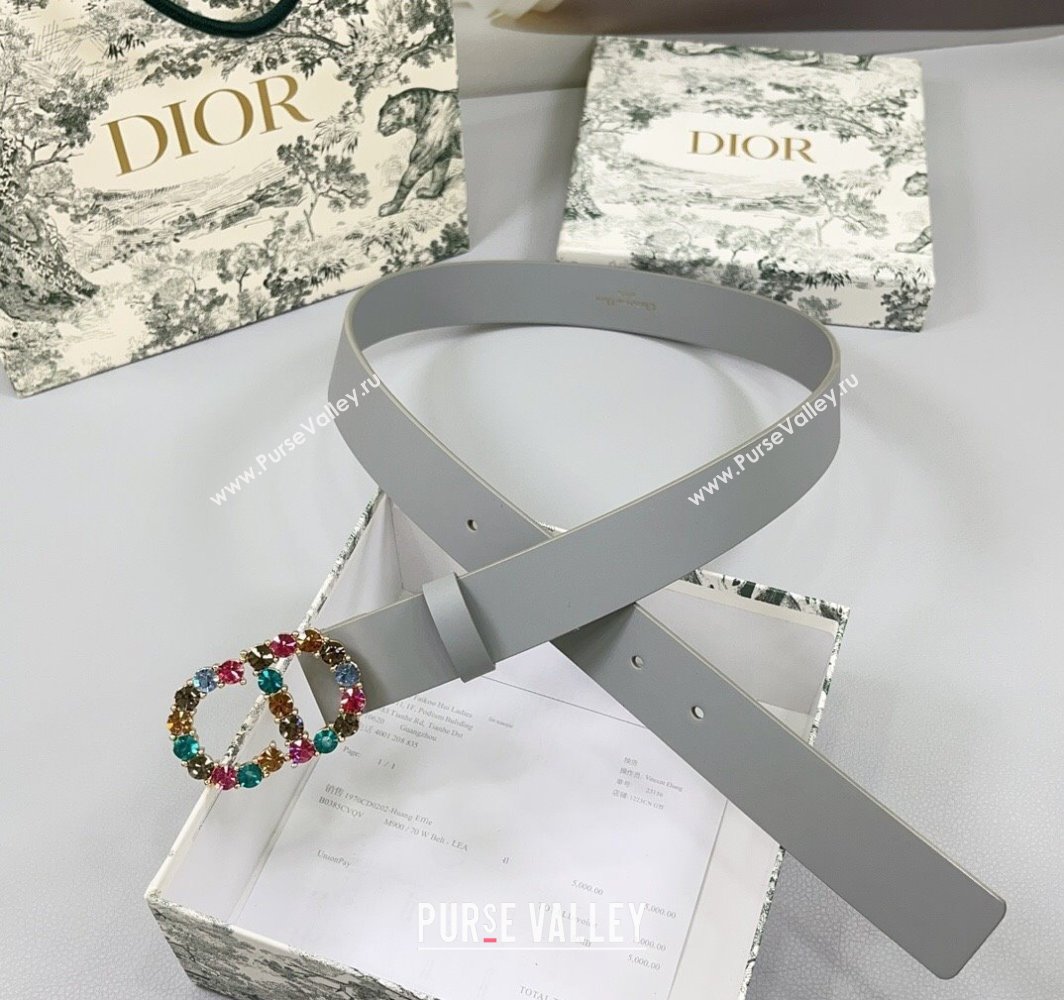 Dior Calfskin Leather Belt 3cm with Strass CD Buckle Grey 2025 0108 (99-250108055)