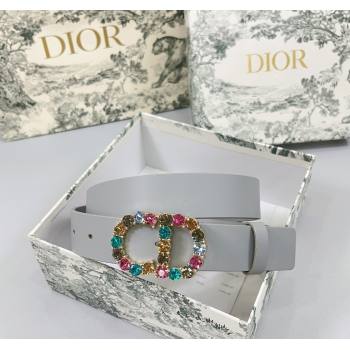 Dior Calfskin Leather Belt 3cm with Strass CD Buckle Grey 2025 0108 (99-250108055)