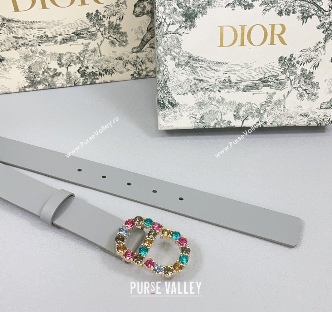 Dior Calfskin Leather Belt 3cm with Strass CD Buckle Grey 2025 0108 (99-250108055)