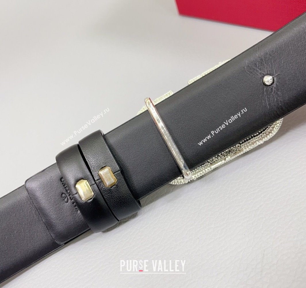 Valentino VLogo Calfskin Leather Belt 3cm with Stone Buckle Black2 2025 0108 (99-250108056)