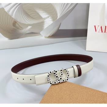 Valentino VLogo Calfskin Leather Belt 3cm with Stone Buckle White/Dark Brown 2025 0108 (99-250108060)