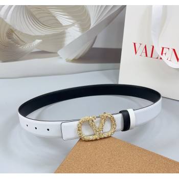 Valentino VLogo Calfskin Leather Belt 3cm with Strass Buckle White/Black 2025 0108 (99-250108067)