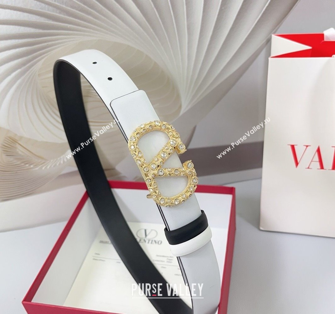 Valentino VLogo Calfskin Leather Belt 3cm with Strass Buckle White/Black 2025 0108 (99-250108067)