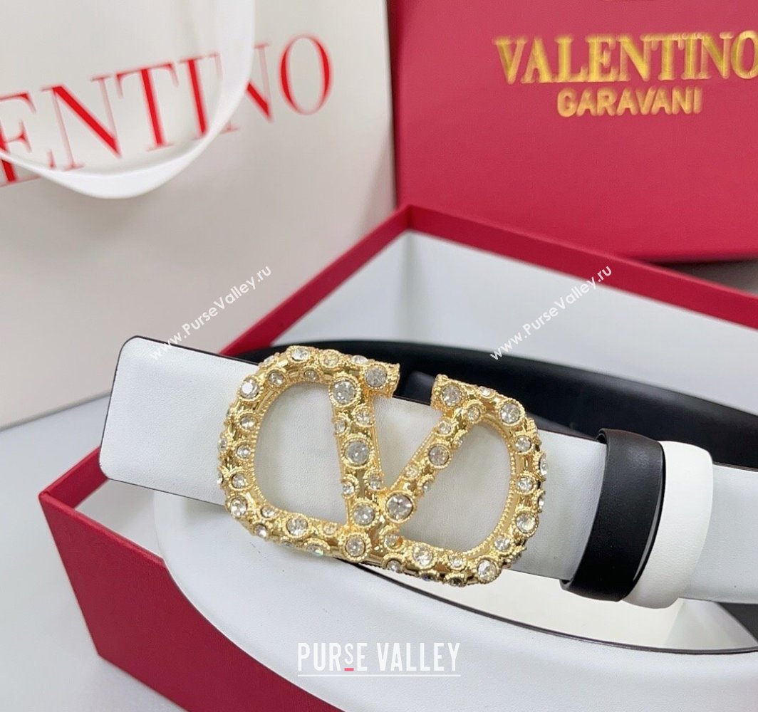 Valentino VLogo Calfskin Leather Belt 3cm with Strass Buckle White/Black 2025 0108 (99-250108067)