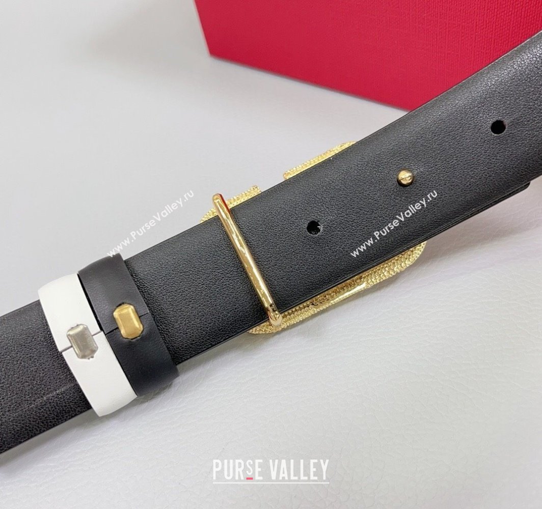 Valentino VLogo Calfskin Leather Belt 3cm with Strass Buckle White/Black 2025 0108 (99-250108067)