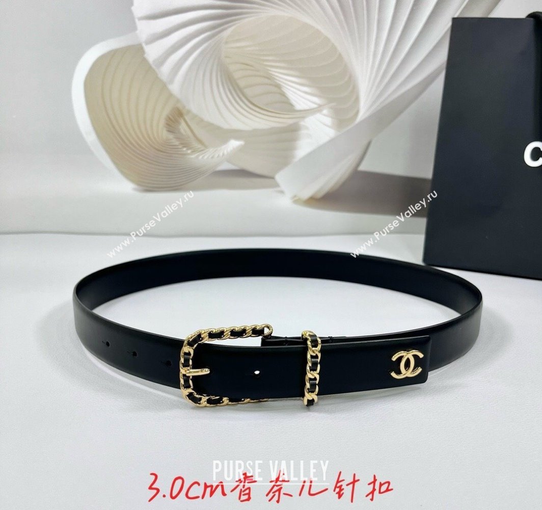 Chanel Calfskin Leather Belt 3cm with Chain Black/Gold 2025 AAA600 (99-250109001)